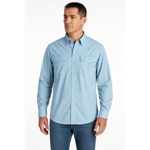 ExOfficio Shirt Mens XLarge Light Blue ButtonDown Long Sleeve Chest Pockets‎